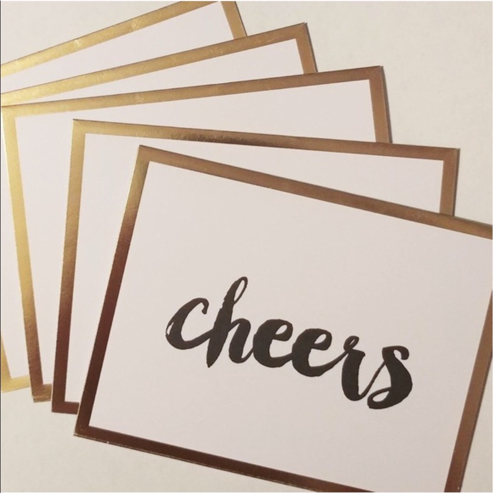 4/$15🌻set of 5 Cheers gold Cards & 5 Envelopes